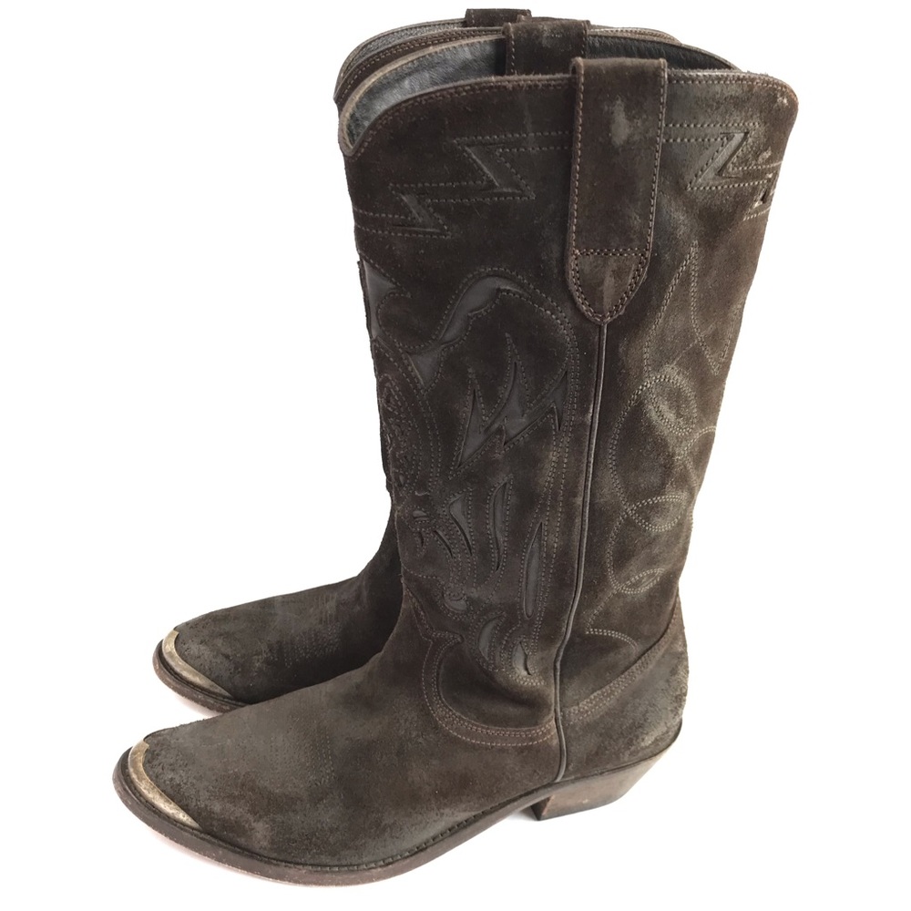 GOLDEN GOOSE Brown Suede Cowboy Boots EU 39 Rare